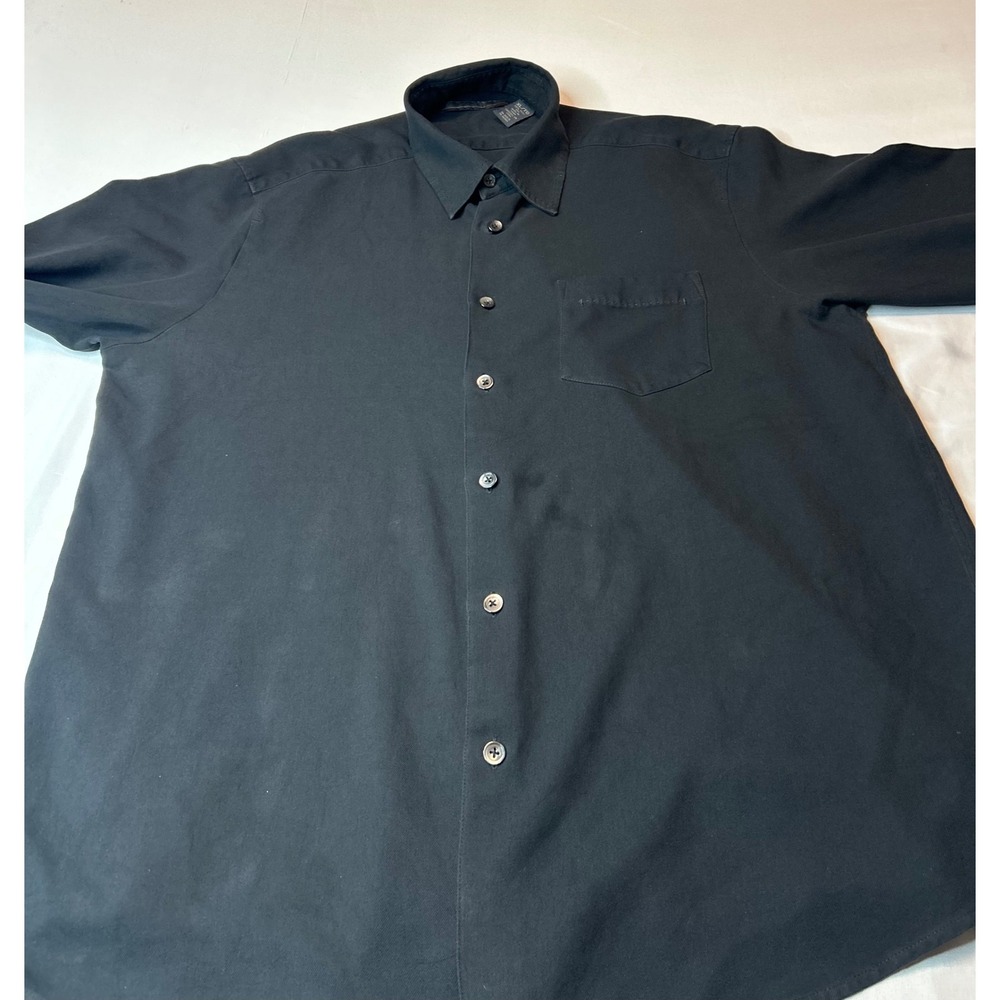 Axis Mens XL Black 100% Silk Long Sleeve Button Down Shirt Chest Pocket